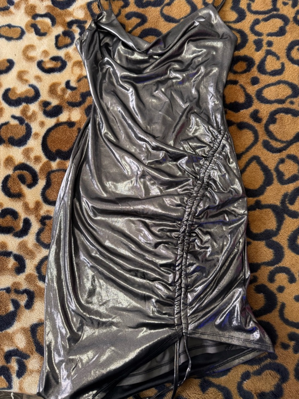 Inspired Hearts Metallic Silver Ruched Strapless Dress